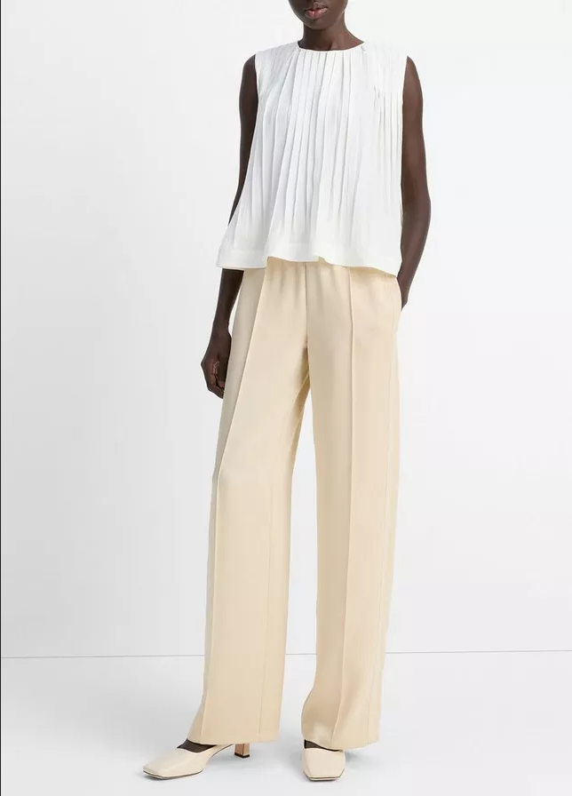 VINCE Side-Strap Crepe Pull-On Pant - Pale Canyon