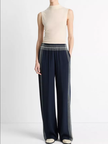 VINCE Handkerchief-Stripe Pull-On Pant - Coastal Blue/Pale Canyon