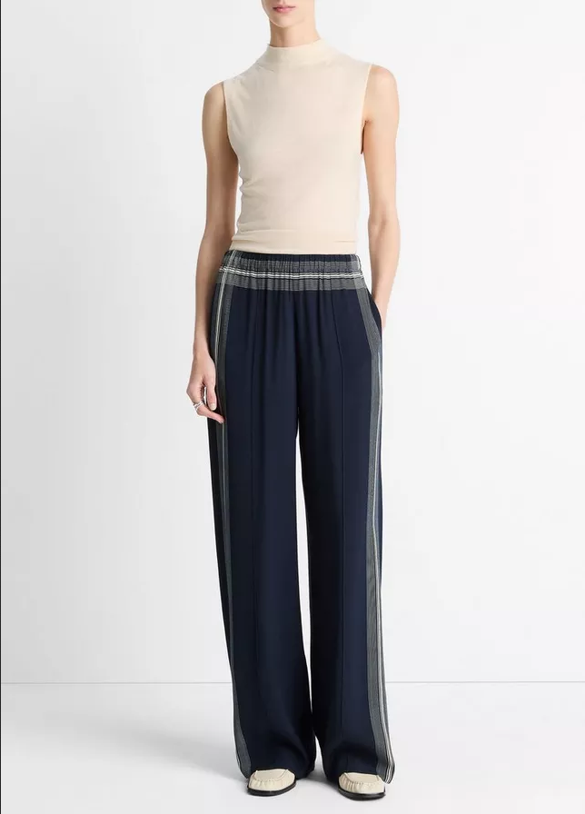 VINCE Handkerchief-Stripe Pull-On Pant - Coastal Blue/Pale Canyon