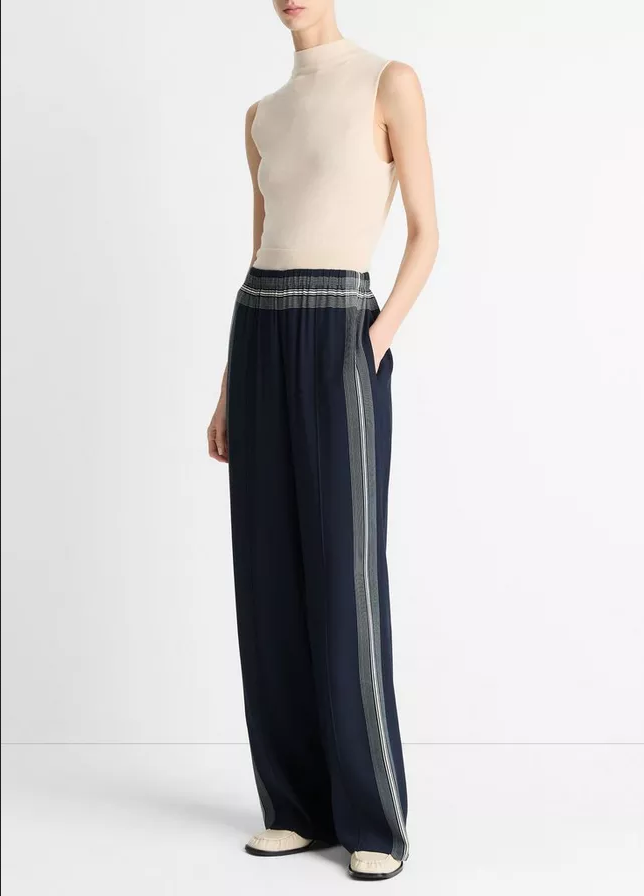 VINCE Handkerchief-Stripe Pull-On Pant - Coastal Blue/Pale Canyon