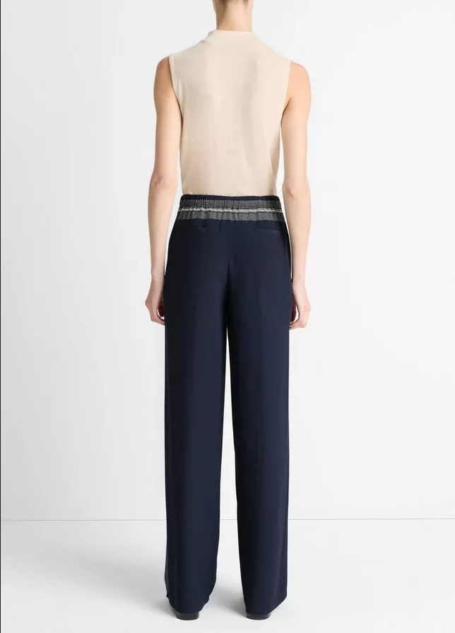VINCE Handkerchief-Stripe Pull-On Pant - Coastal Blue/Pale Canyon