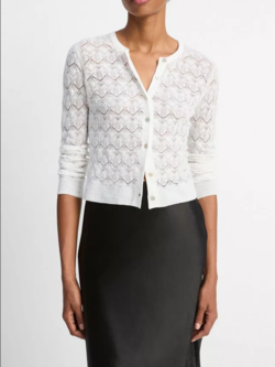 VINCE Lace-Stitch Cotton Cardigan - Optic White