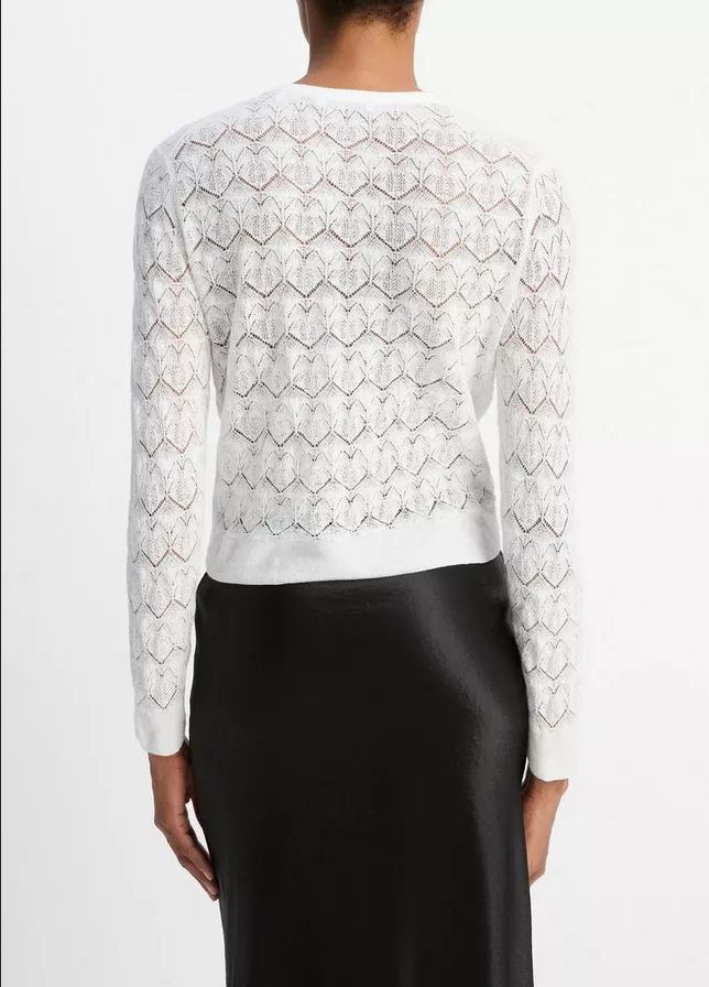 VINCE Lace-Stitch Cotton Cardigan - Optic White