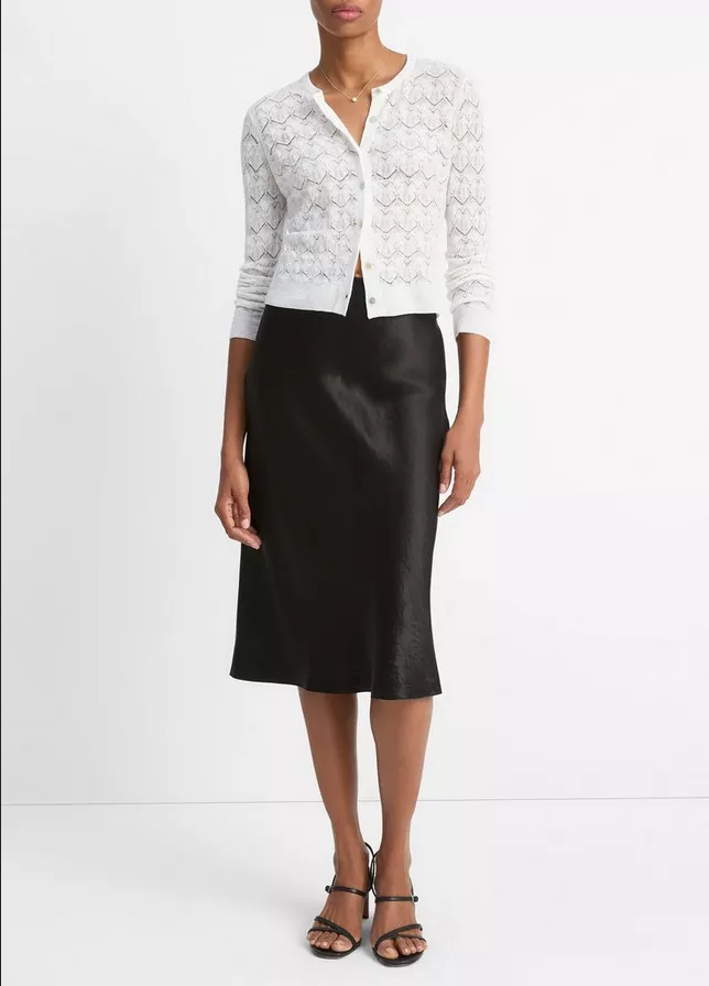 VINCE Lace-Stitch Cotton Cardigan - Optic White