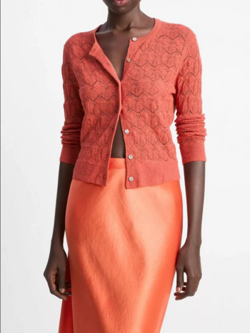 VINCE Lace-Stitch Cotton Cardigan - Terra