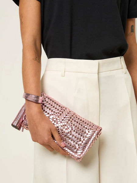 ANYA HINDMARCH Neeson Tassel Clutch - Peony Pink Mirror