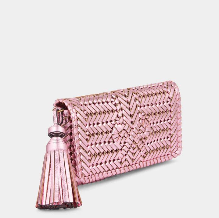 ANYA HINDMARCH Neeson Tassel Clutch - Peony Pink Mirror