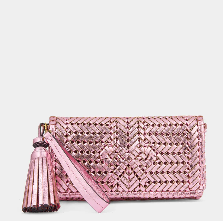 ANYA HINDMARCH Neeson Tassel Clutch - Peony Pink Mirror