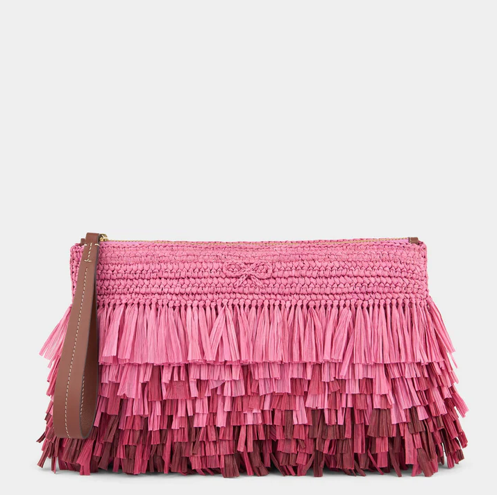ANYA HINDMARCH Shag Raffia Clutch - Bubblegum