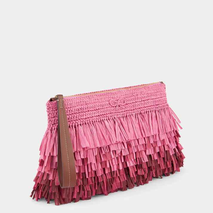 ANYA HINDMARCH Shag Raffia Clutch - Bubblegum