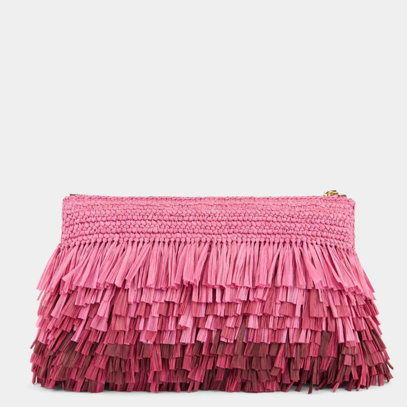 ANYA HINDMARCH Shag Raffia Clutch - Bubblegum