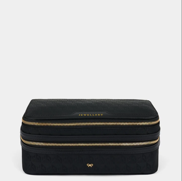 ANYA HINDMARCH Nylon Jewelry Pouch AH Logo - Black