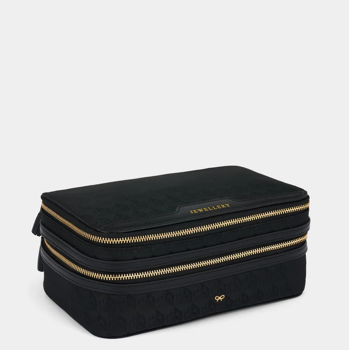 ANYA HINDMARCH Nylon Jewelry Pouch AH Logo - Black