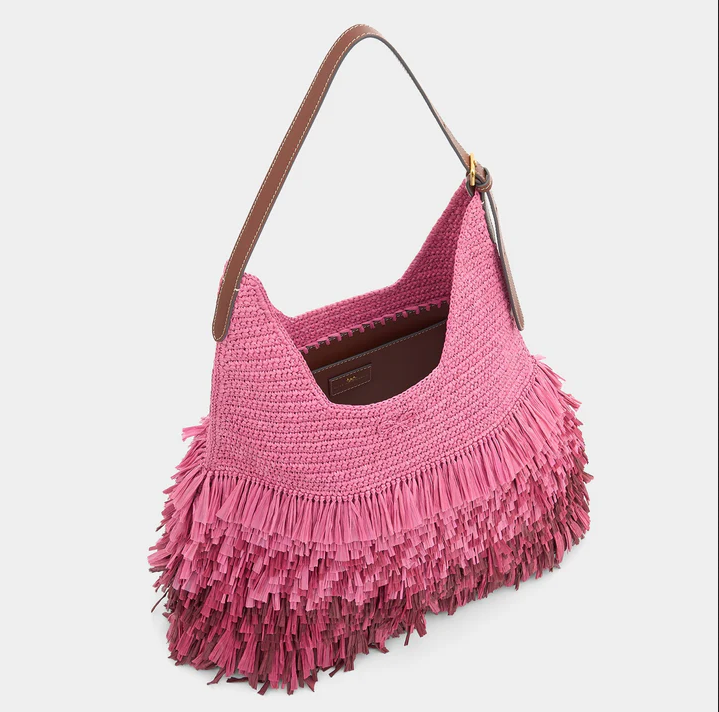 ANYA HINDMARCH Shag Raffia Shoulder Bag - Bubblegum