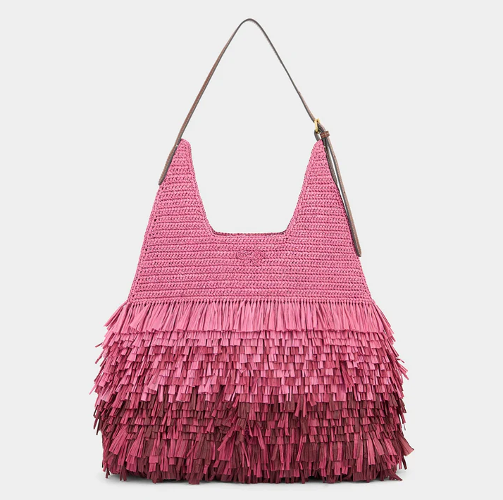 ANYA HINDMARCH Shag Raffia Shoulder Bag - Bubblegum