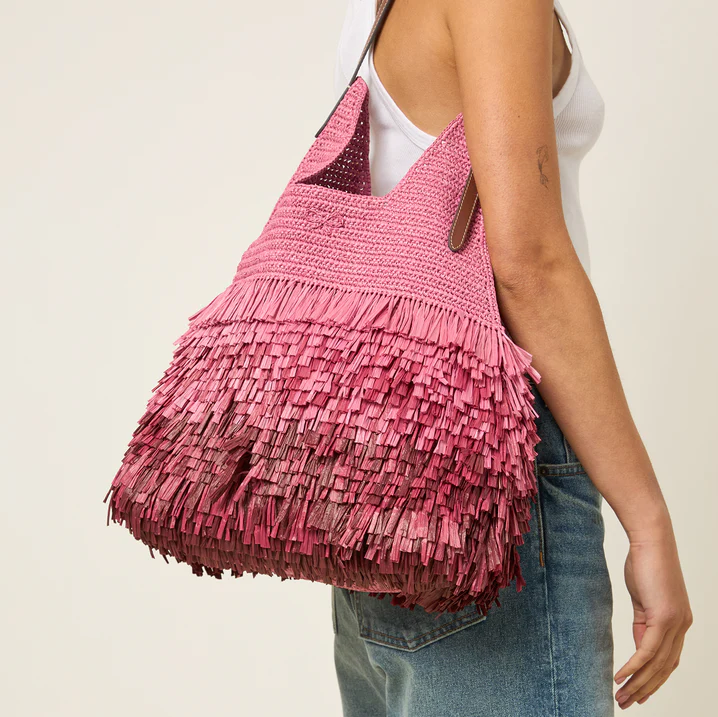 ANYA HINDMARCH Shag Raffia Shoulder Bag - Bubblegum