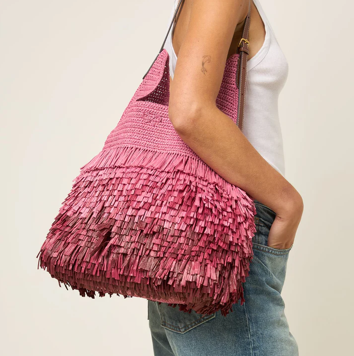 ANYA HINDMARCH Shag Raffia Shoulder Bag - Bubblegum