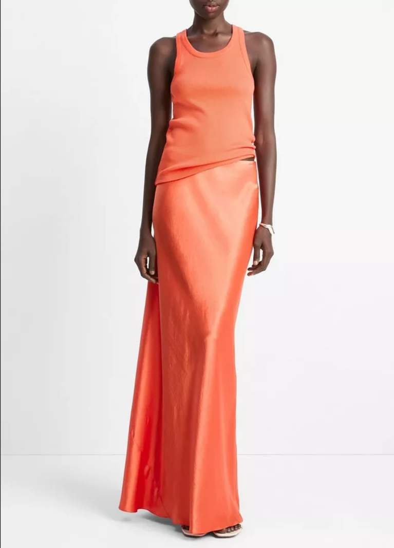 VINCE Satin Maxi Skirt - Burnt Orchid