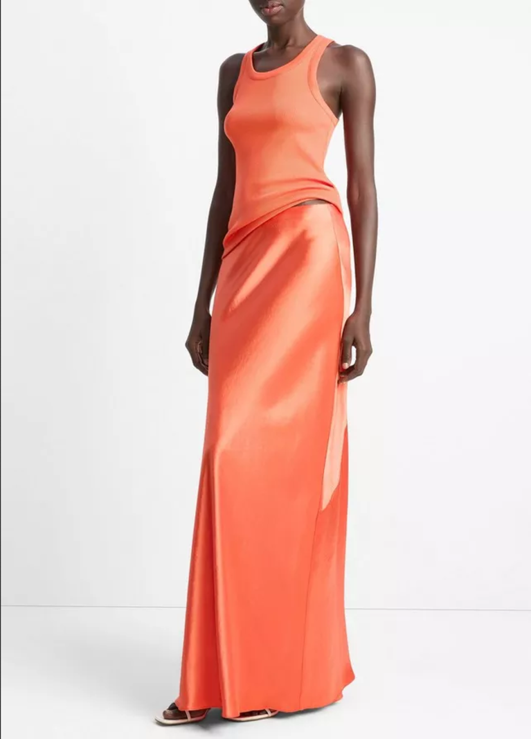 VINCE Satin Maxi Skirt - Burnt Orchid