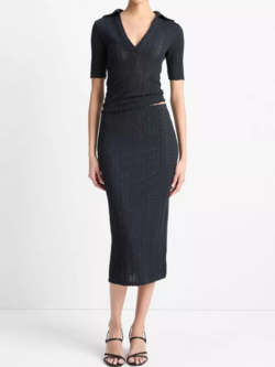 VINCE Textural Cotton Midi Skirt - Coastal Blue