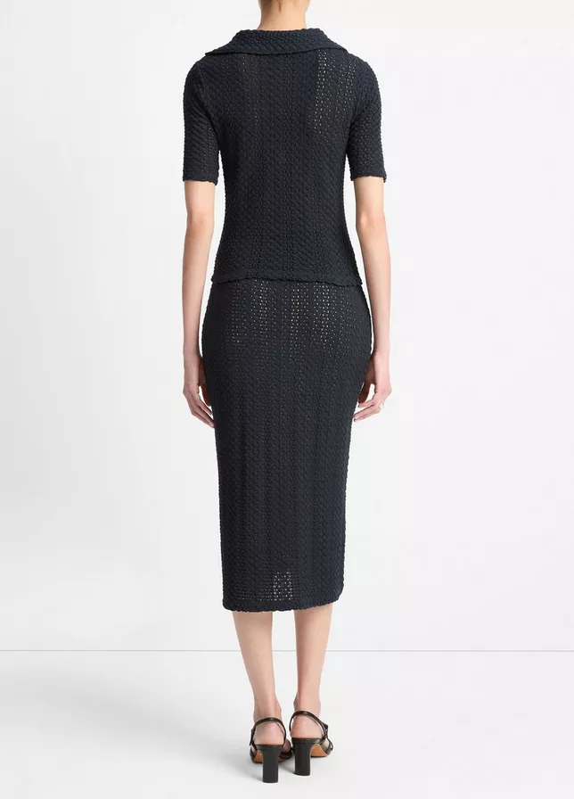 VINCE Textural Cotton Midi Skirt - Coastal Blue