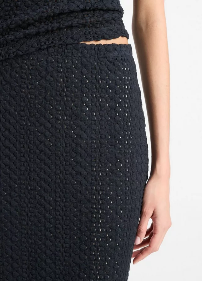 VINCE Textural Cotton Midi Skirt - Coastal Blue