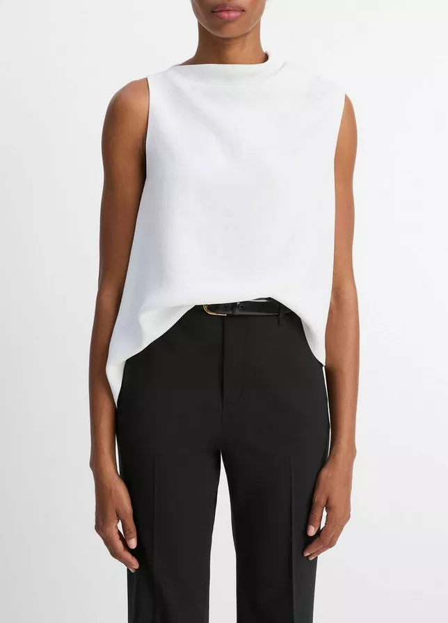 VINCE Asymmetrical Draped A-Line Top -  Off White