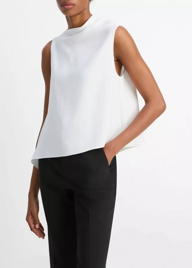 VINCE Asymmetrical Draped A-Line Top -  Off White