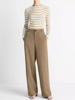 VINCE Textured Relaxed Wide-Leg Pant -  Tapenade