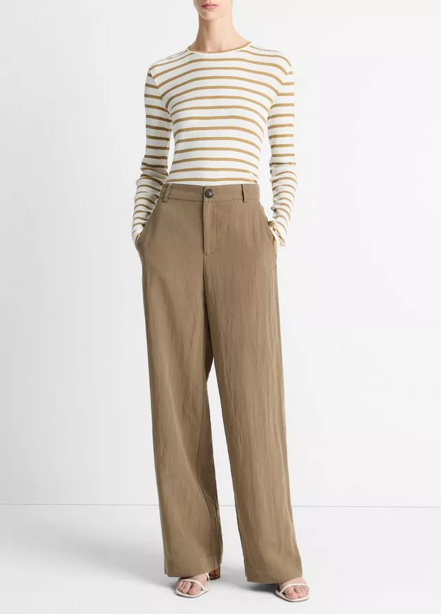 VINCE Textured Relaxed Wide-Leg Pant -  Tapenade