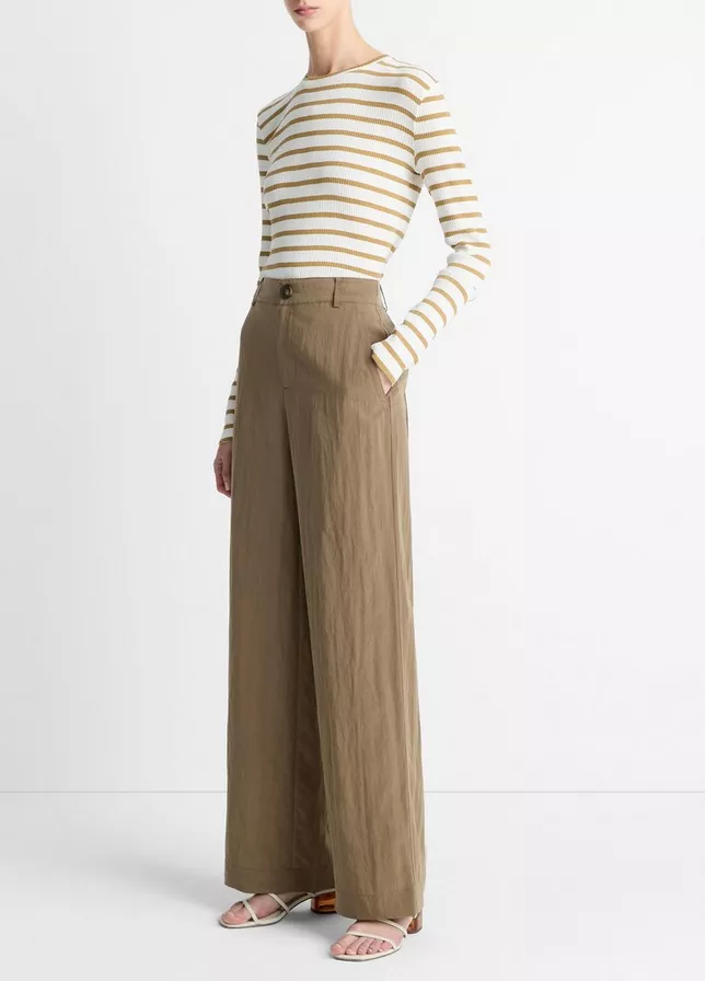 VINCE Textured Relaxed Wide-Leg Pant -  Tapenade