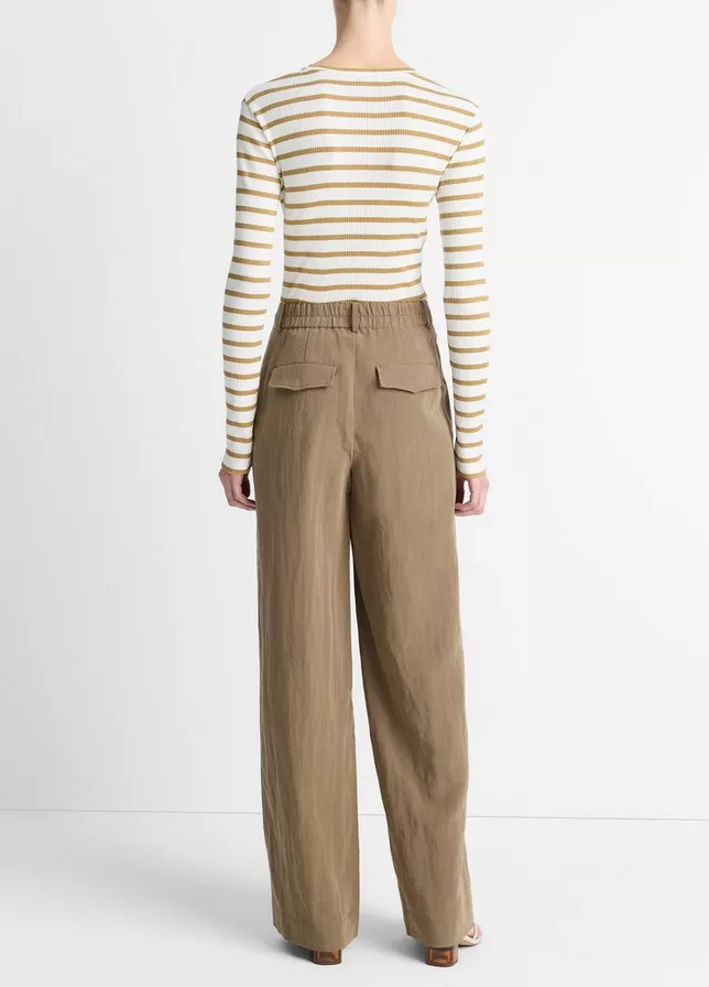 VINCE Textured Relaxed Wide-Leg Pant -  Tapenade
