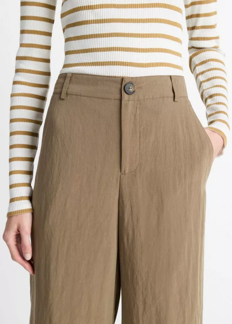 VINCE Textured Relaxed Wide-Leg Pant -  Tapenade