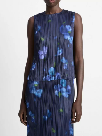 VINCE Poppy Blur Crushed Satin Shell - Midnight