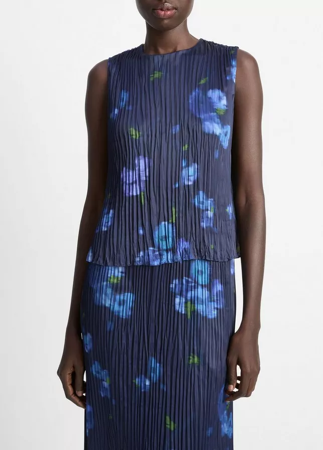 VINCE Poppy Blur Crushed Satin Shell - Midnight