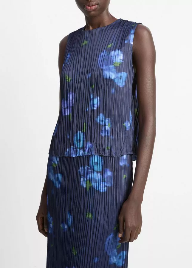 VINCE Poppy Blur Crushed Satin Shell - Midnight