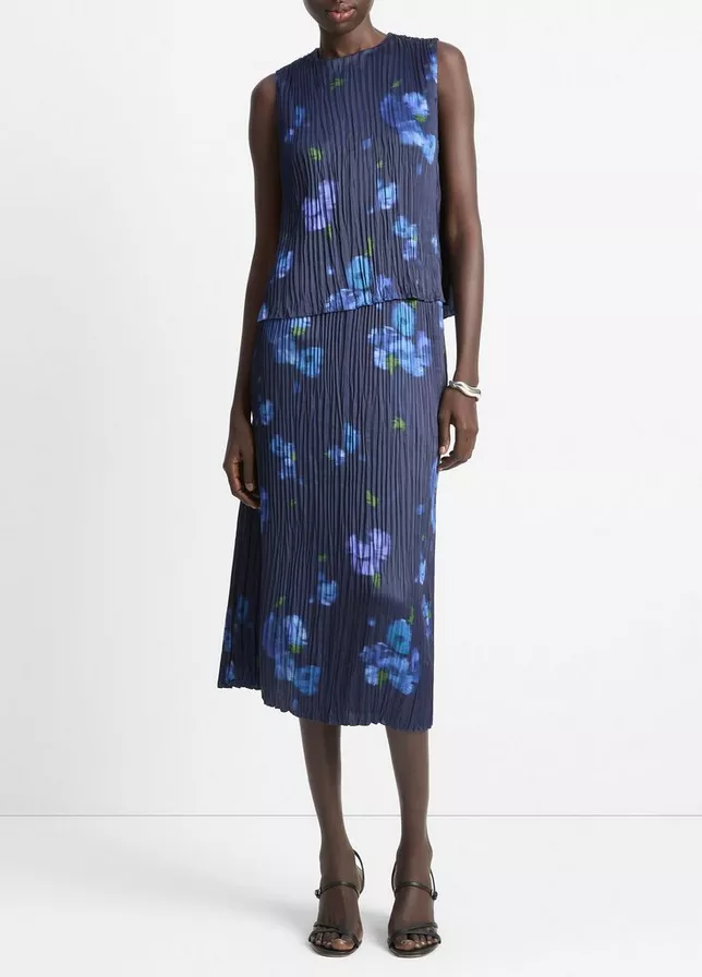 VINCE Poppy Blur Crushed Satin Shell - Midnight