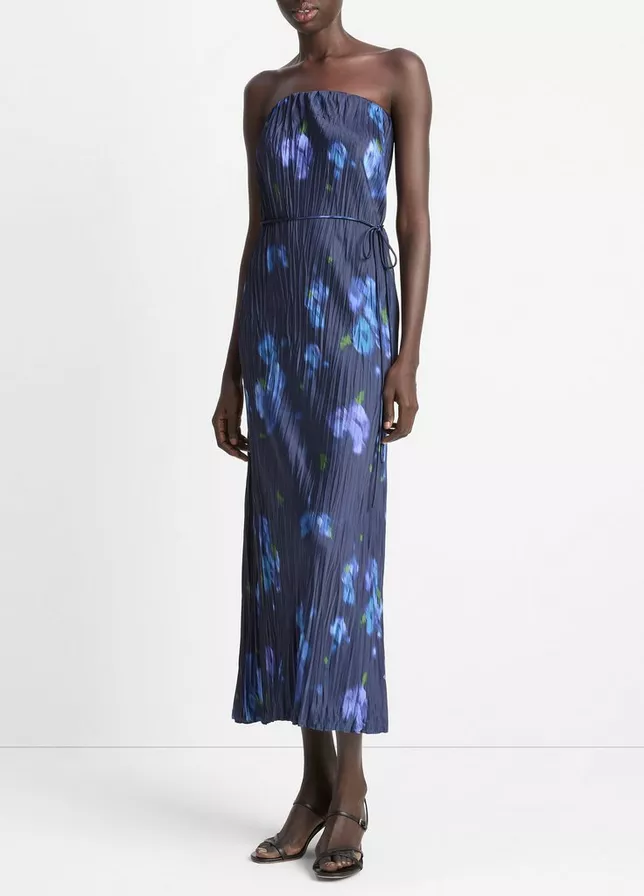 VINCE Poppy Blur Crushed Satin Dress - Midnight