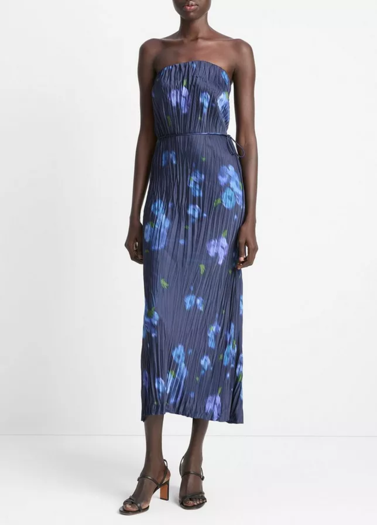 VINCE Poppy Blur Crushed Satin Dress - Midnight