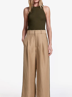 SMYTHE Tux Stripe Crop Pleated Trouser - Khaki