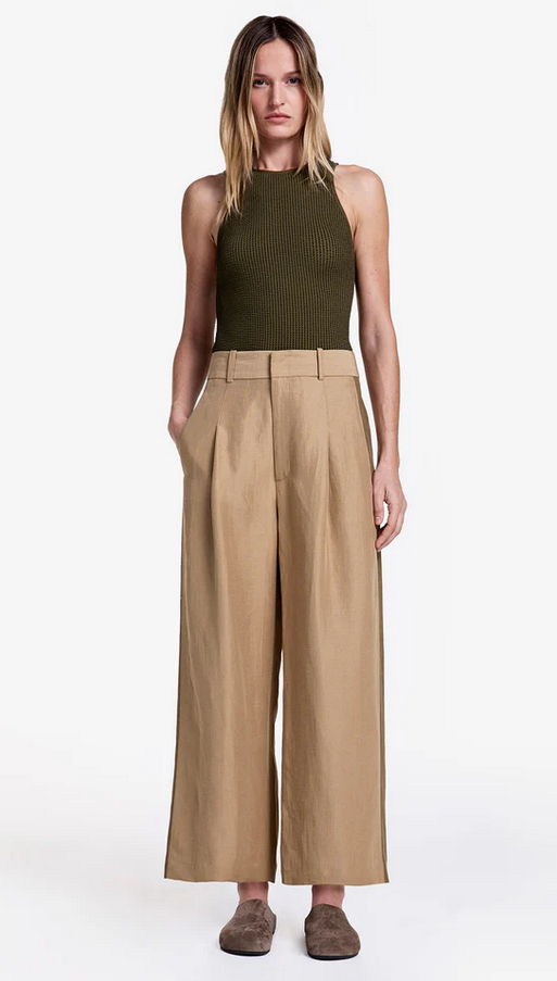 SMYTHE Tux Stripe Crop Pleated Trouser - Khaki