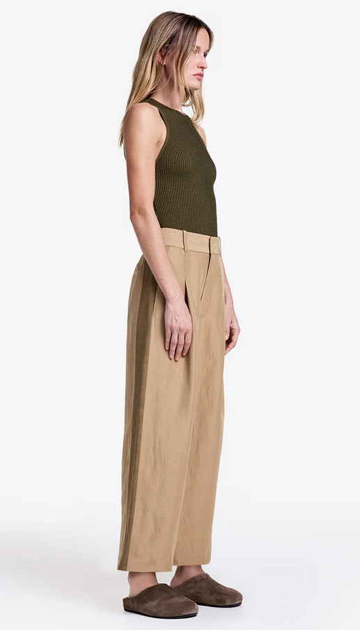 SMYTHE Tux Stripe Crop Pleated Trouser - Khaki