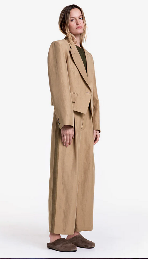 SMYTHE Tux Stripe Crop Pleated Trouser - Khaki