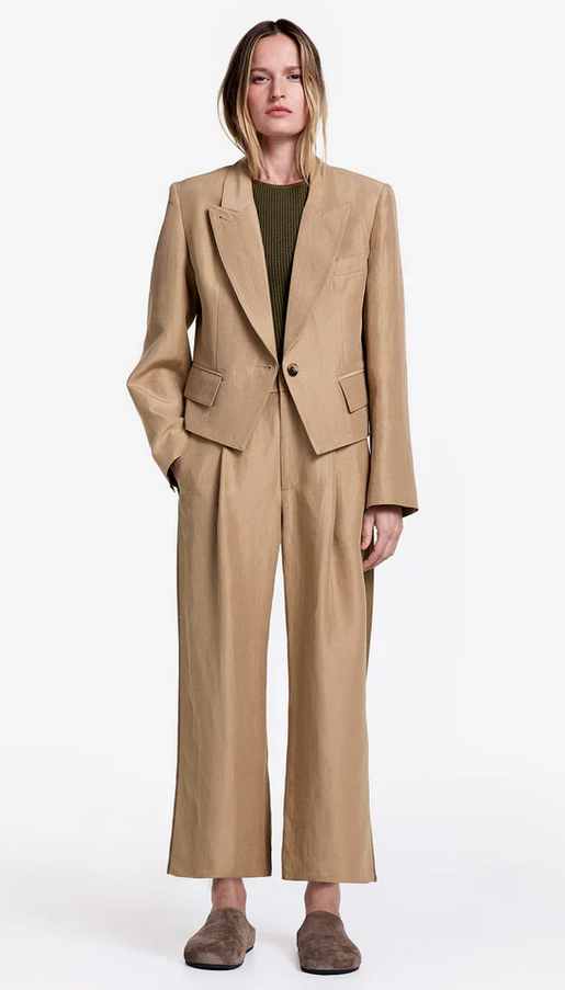 SMYTHE Tux Stripe Crop Pleated Trouser - Khaki