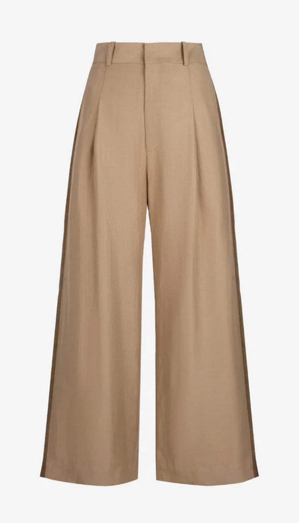 SMYTHE Tux Stripe Crop Pleated Trouser - Khaki