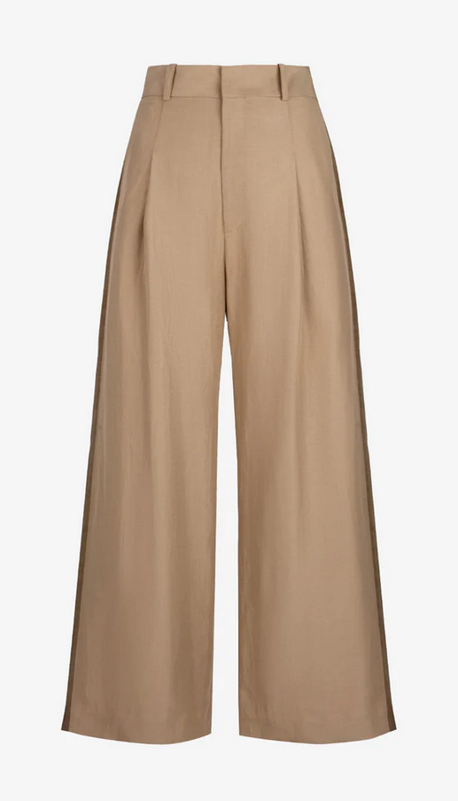SMYTHE Tux Stripe Crop Pleated Trouser - Khaki