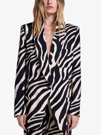 SMYTHE Shawl Collar Oversized Blazer - Black White Zebra