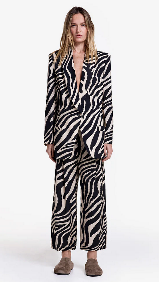 SMYTHE Shawl Collar Oversized Blazer - Black White Zebra