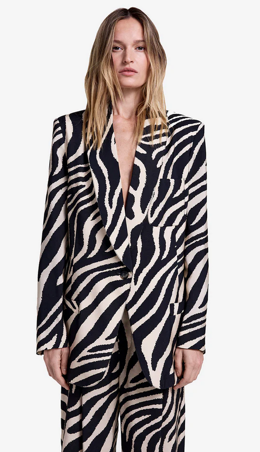 SMYTHE Shawl Collar Oversized Blazer - Black White Zebra