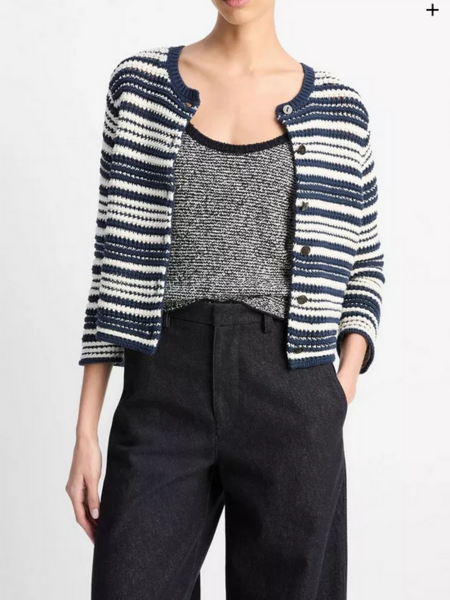 VINCE Textured Stripe Italian Cotton Cardigan